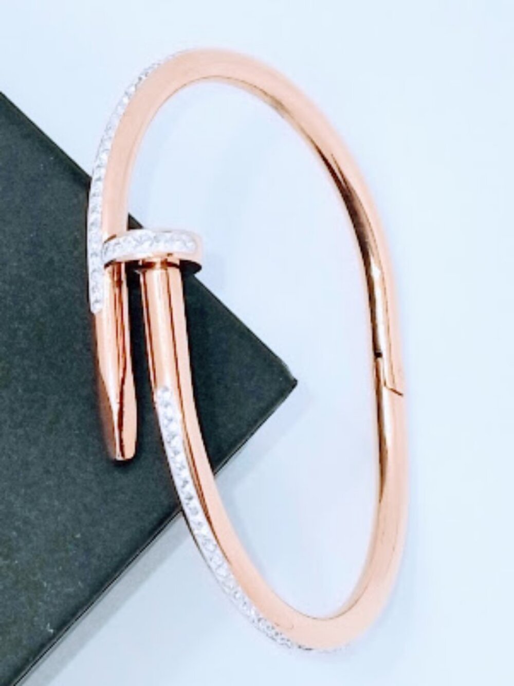 18k Rose Gold Plated 17cm Nail Bracelet with Cubic Zirconia 316L Steel Trendy